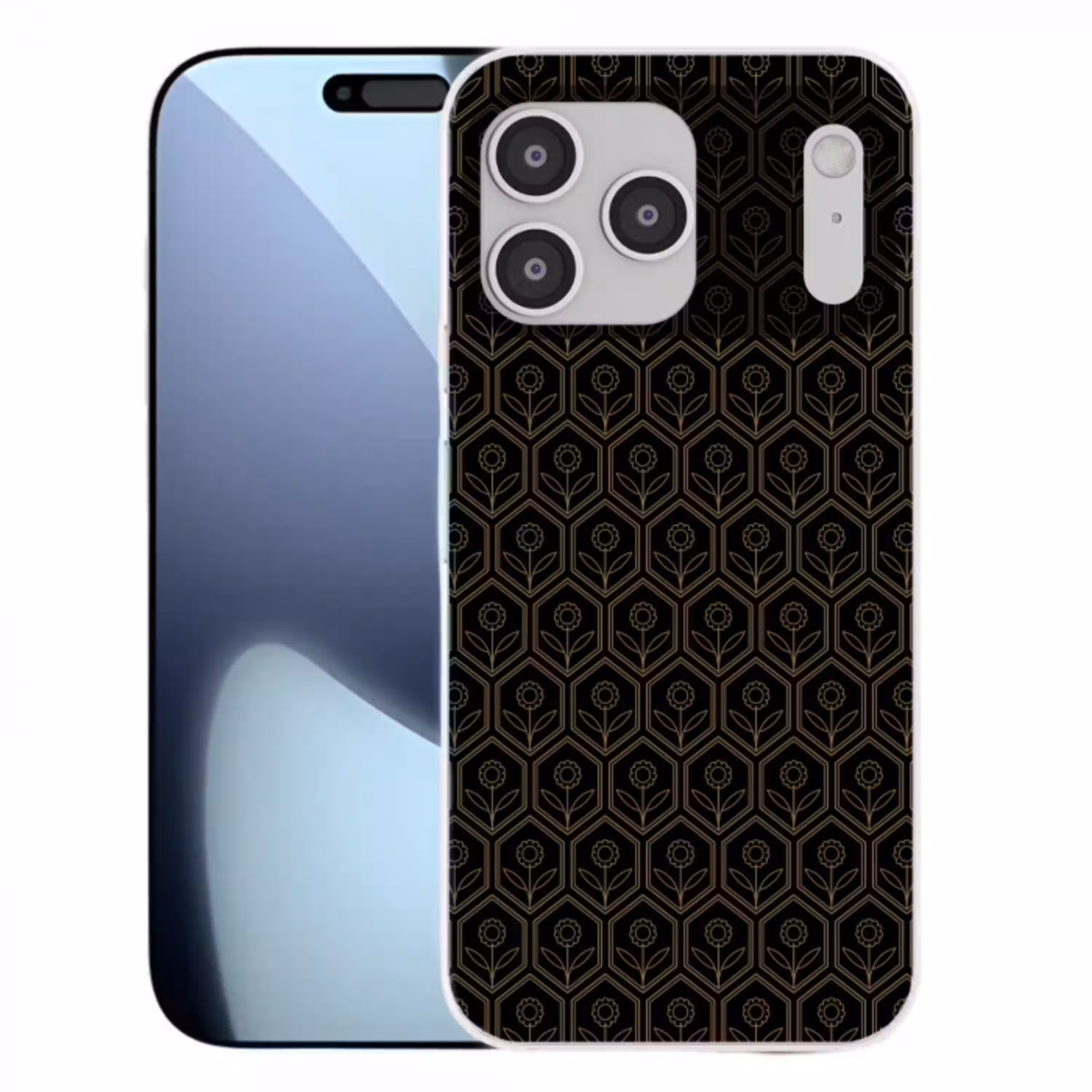 Zeshoek - Zwart - Goud - Bloem Telefoonhoesje iPhone 17 Pro Max klein 879 -3d