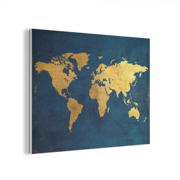 Wereldkaart - Goud - Donkerblauw PET vilt klein -3d