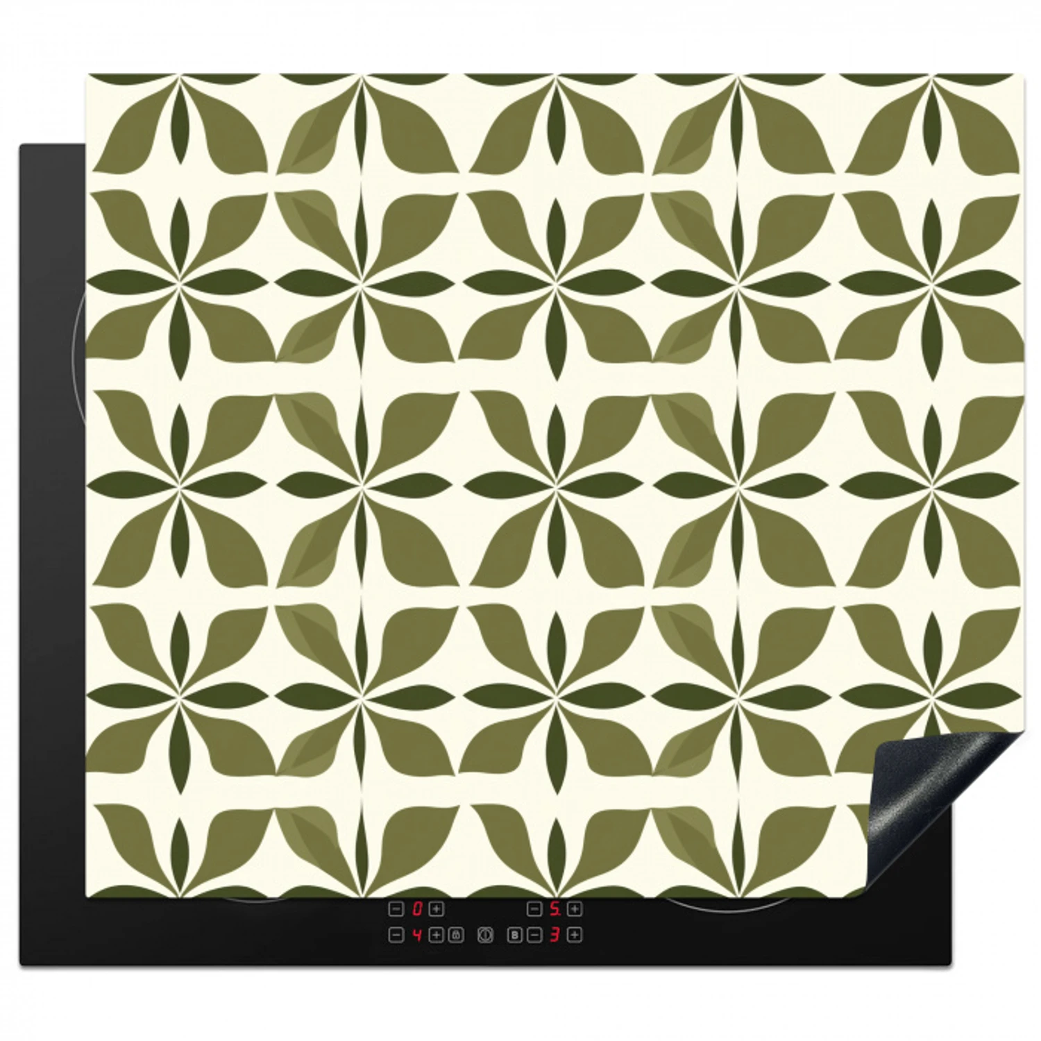Botanisch - Retro - Groen Inductie beschermer vinyl 3mm middel 274 -3d