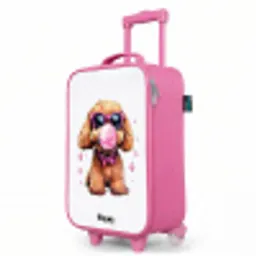 Bruine hond met roze bril en kauwgombal Kinderkoffer - Roze klein -productfoto_schuin