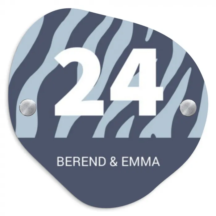 Blauw zebra - Klassiek Naambord Organisch middel -3d