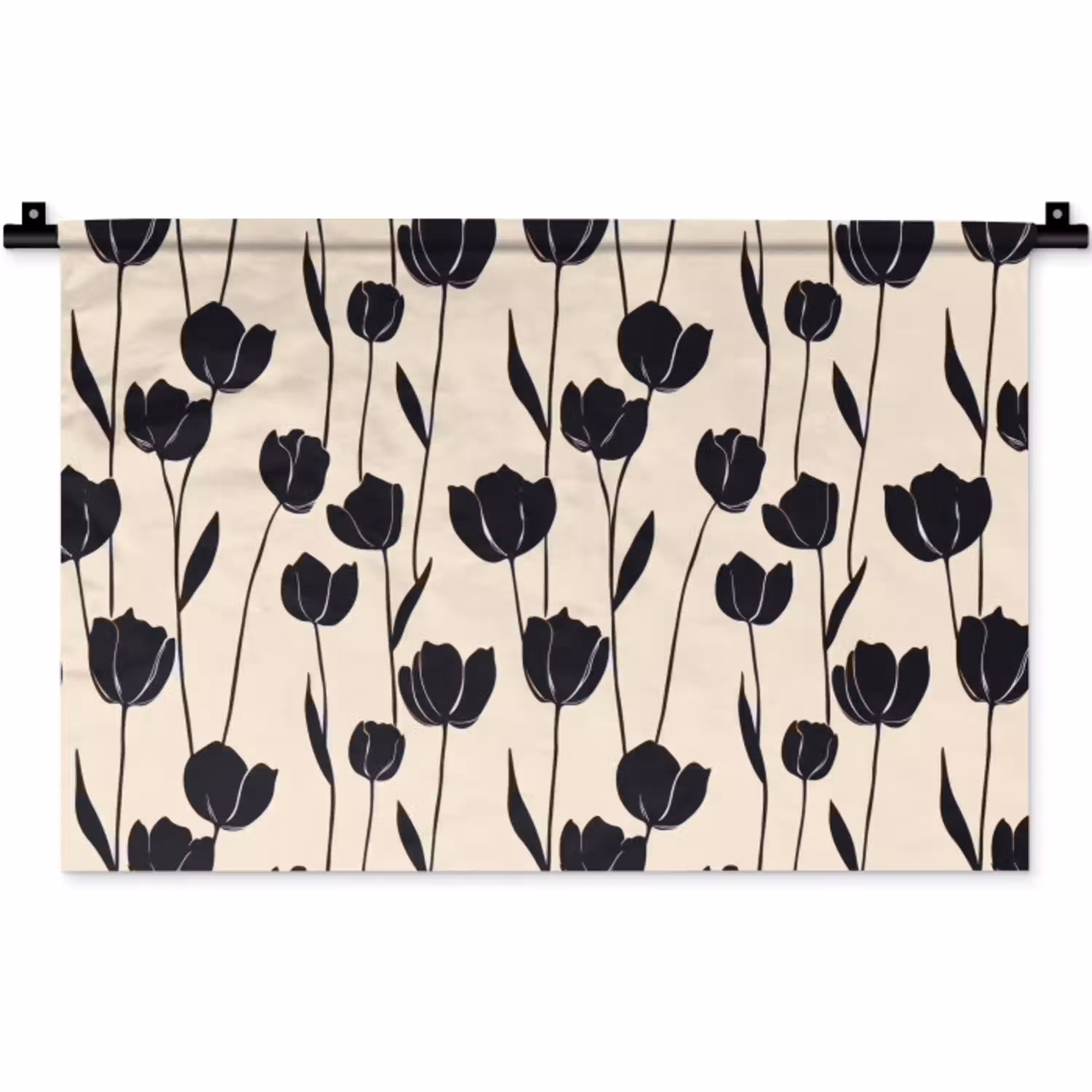 Tulpen - Patroon - Zwart Wandkleed katoen klein 269 -zz3d