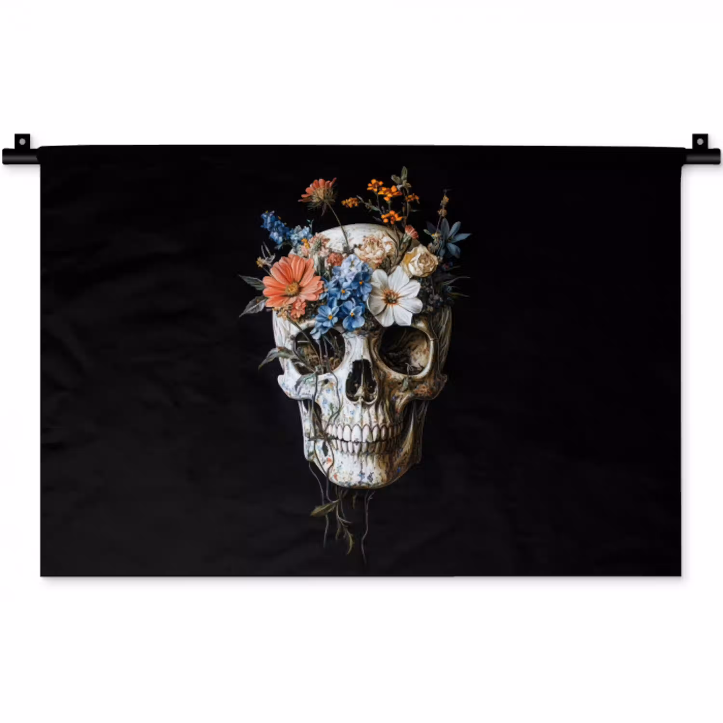 Bloemen - Schedel - Kleurrijk Wandkleed katoen klein -zz3d