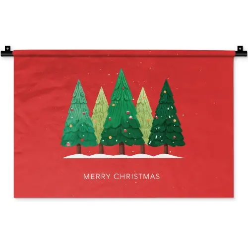 Minimalistisch - Kerstbomen - Rood - Sneeuw Wandkleed katoen klein -zz3d