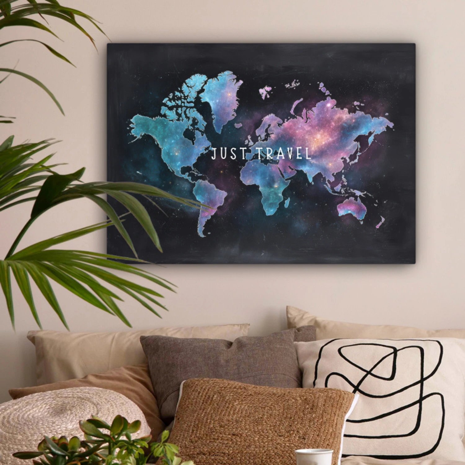 Travel - Sterrennevels - Wereldkaart - Krijtbord canvas 2cm middel -sfeer1