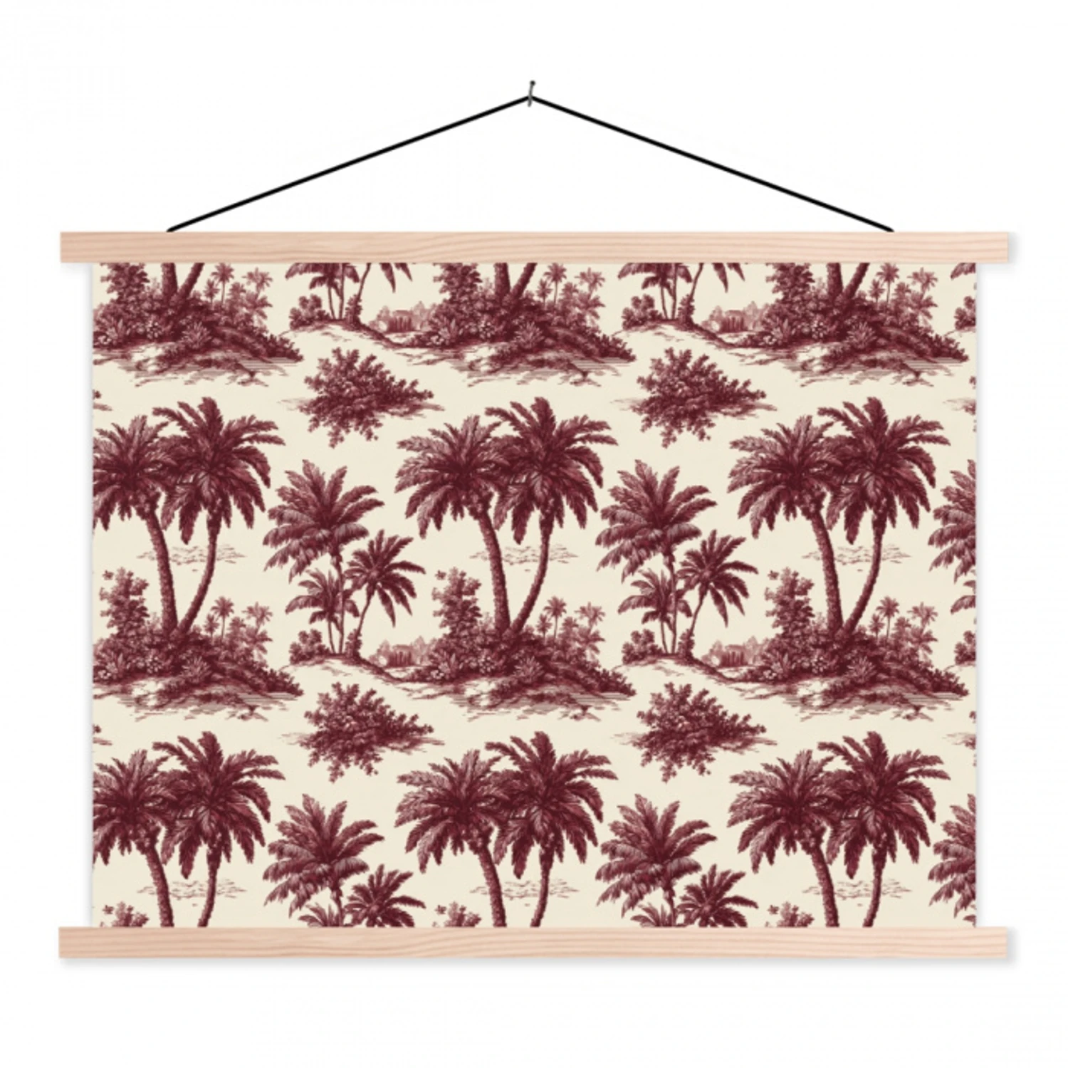 Tropisch - Geometrisch - Bordeauxrood textielposter latten blank klein 122 -3d