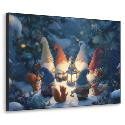 Winter - Gnooms - Eekhoorns - Meerkleurig Textielframe - compleet frame klein -3d