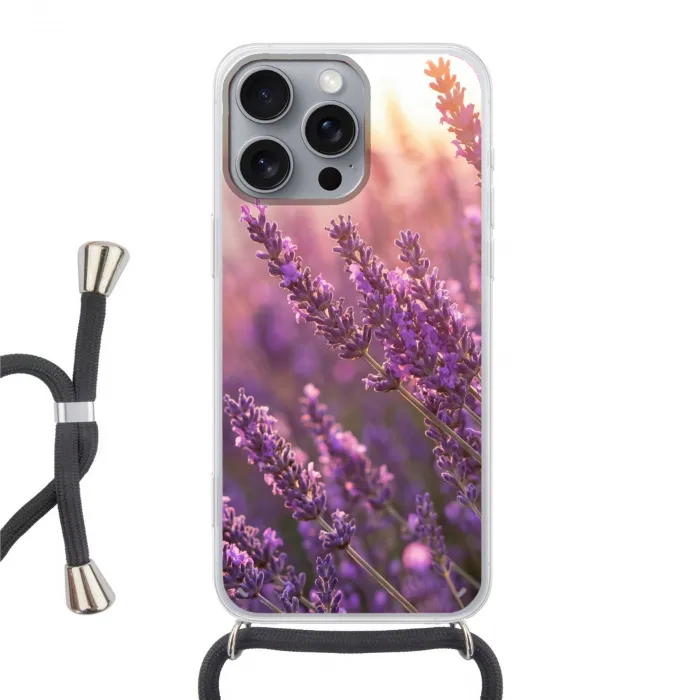 Lavendel - Paars - Zonlicht Hoesje iPhone 16 Pro Max met koord klein -3d