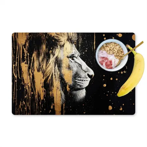 Portret - Leeuw - Abstract - Goud Placemat vinyl groot -zzzproduct_Kitchenyeah-website