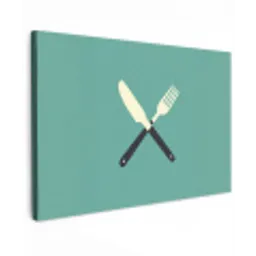 Illustratie - Blauw - Bestek Tuinposter op houten frame 2 cm dik klein -3d