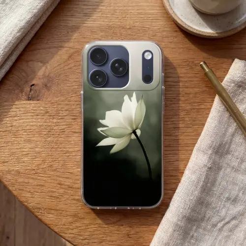 Wit - Lotus - Donker - Bloem Telefoonhoesje iPhone 17 Pro klein -sfeer1