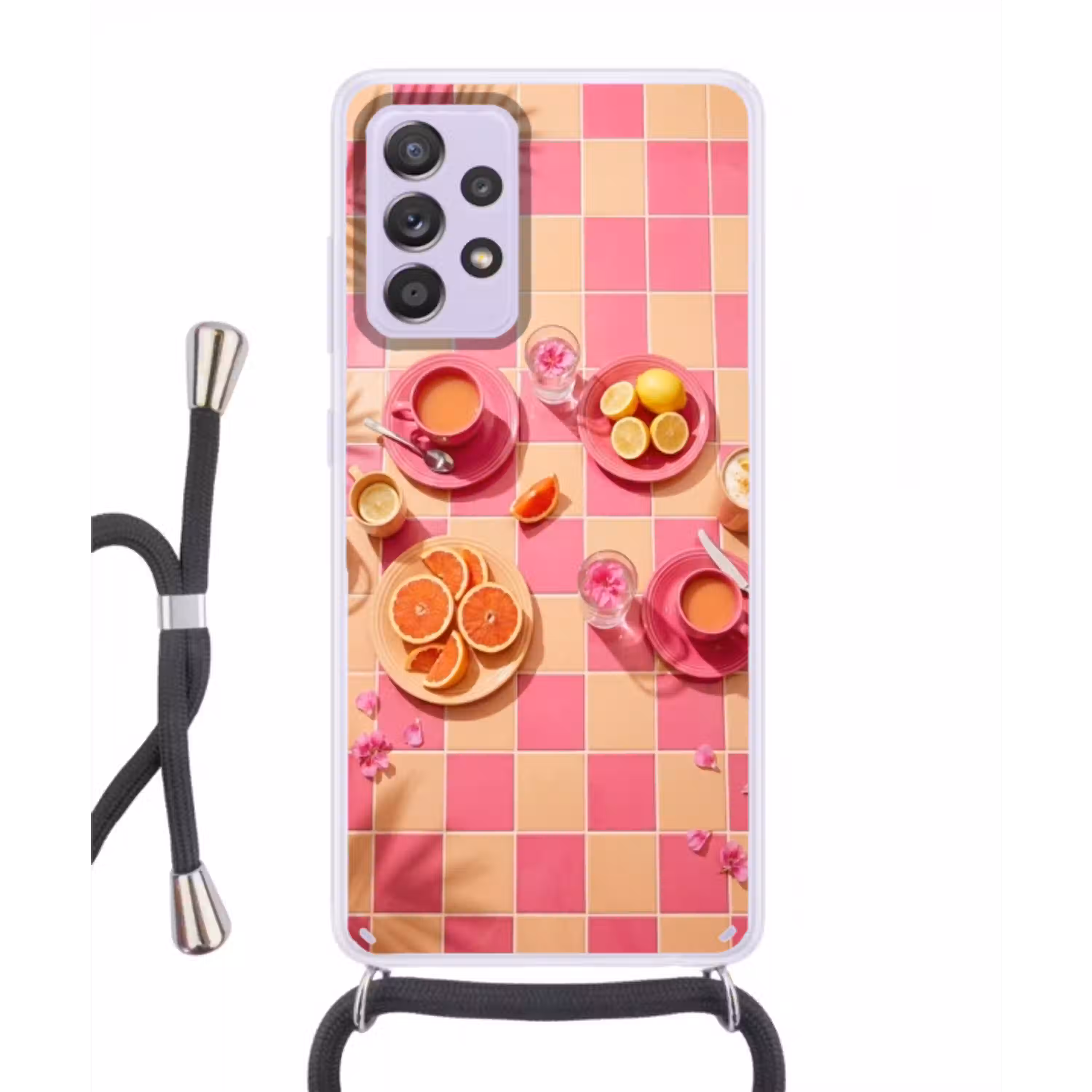 Eten - Citrusvruchten - Stillevens - Roze - Oranje Hoesje Samsung Galaxy A52 5G met koord klein -3d
