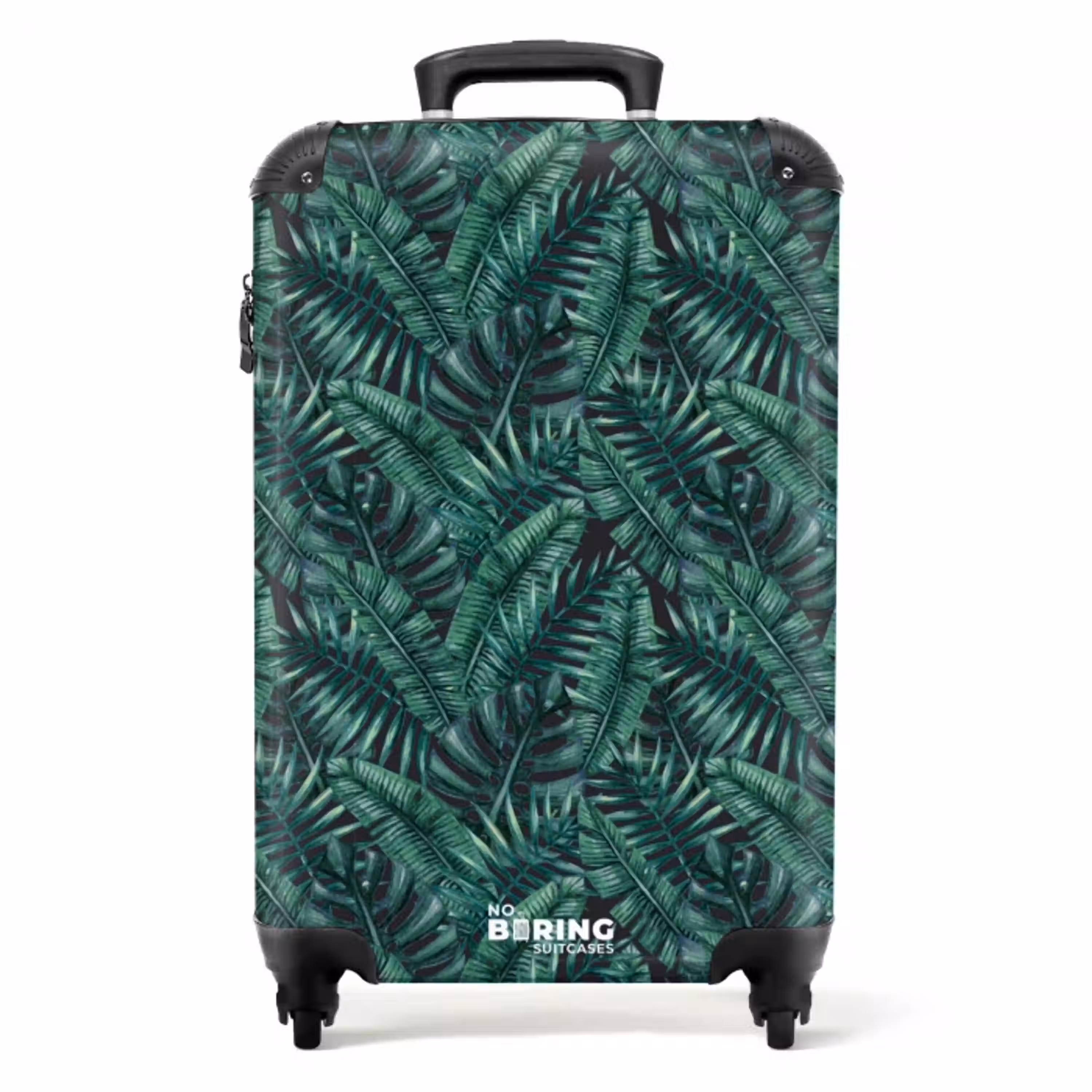 Palm bladeren monstera donker patroon NBS - Handbagage koffer - Volwassenen Unisex middel -productfoto_recht