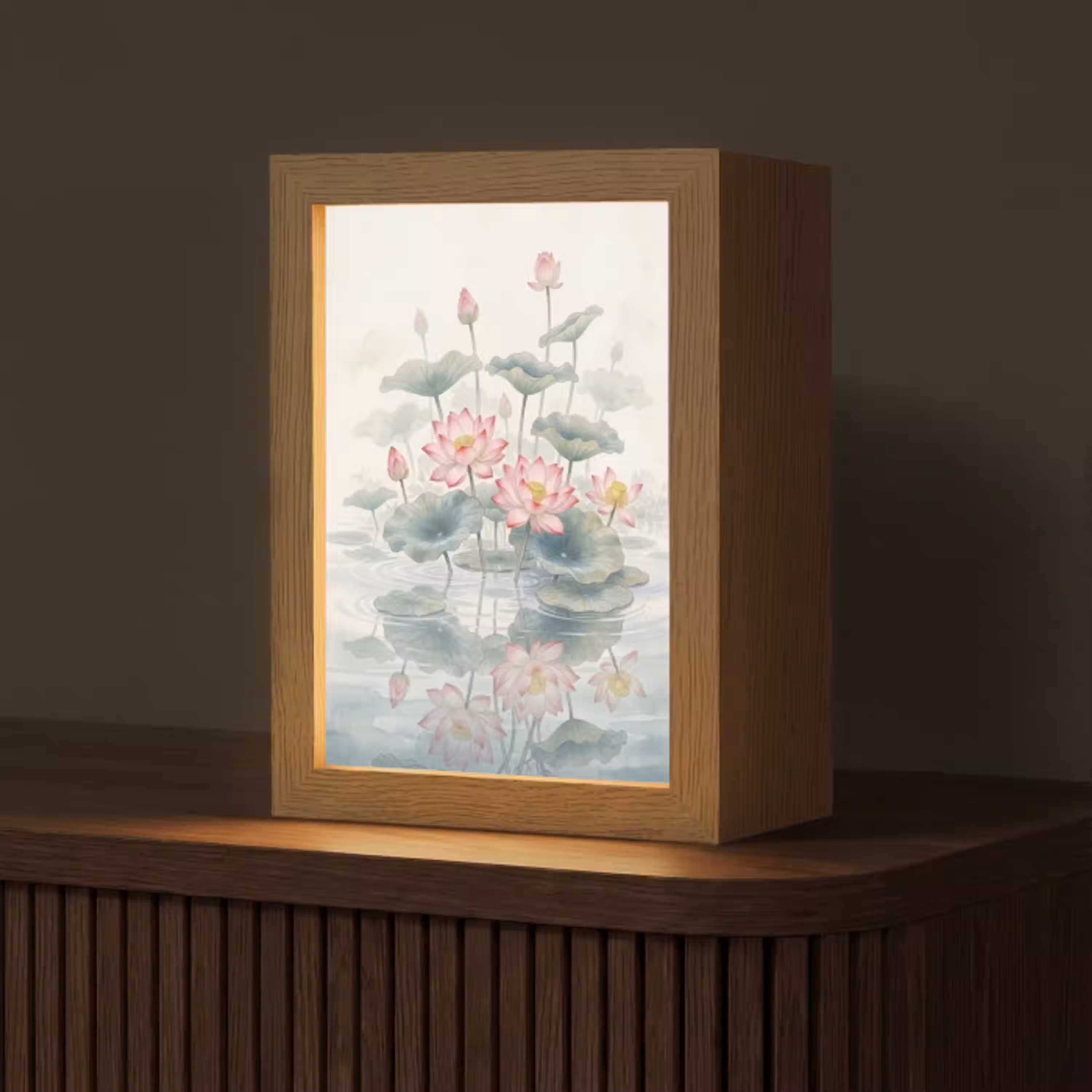 Aquarel - Lotusbloemen - Kleurrijk Light Box met kabel (Tafellamp) klein -z3d_website