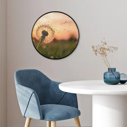 Paardenbloem - Zonsondergang - Veld Fotolijst rond zonder passe partout klein -sfeer2