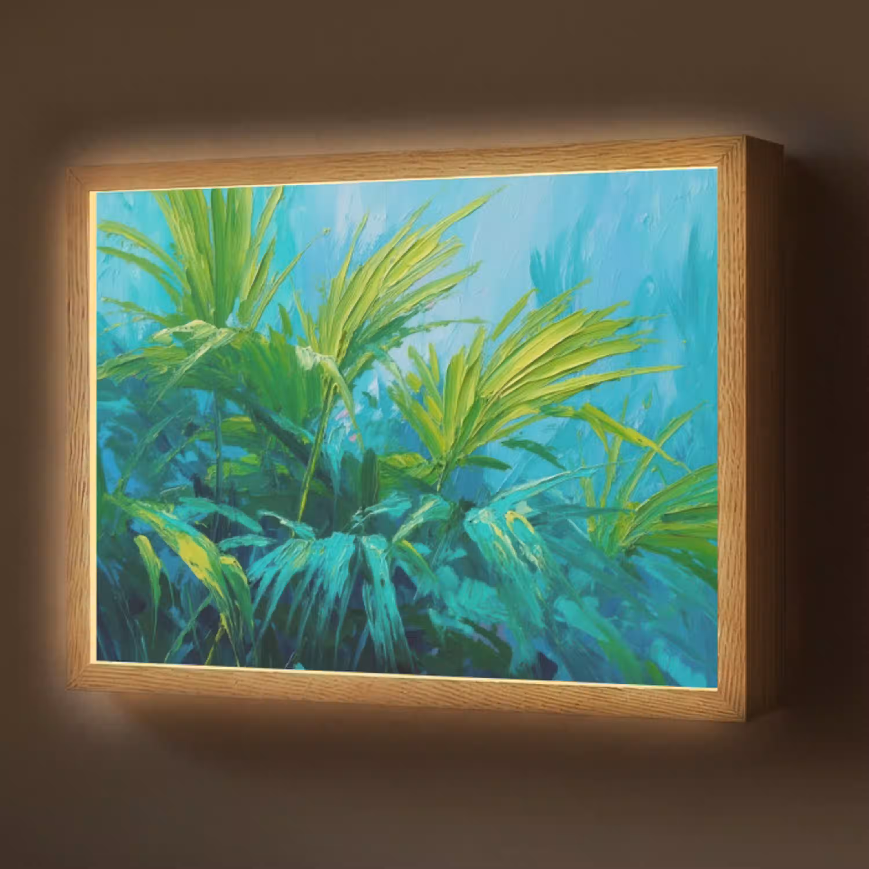 Bladeren - Groen - Schilderij - Abstract Light Box met batterij (Wandlamp) middel -z3d_website