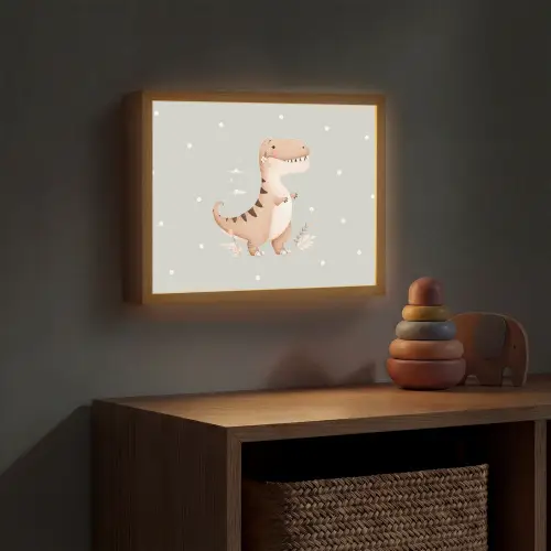 Dino  - Bloemen - Blauw - Stippen Light Box met batterij (Wandlamp kind) middel -sfeer5_kind