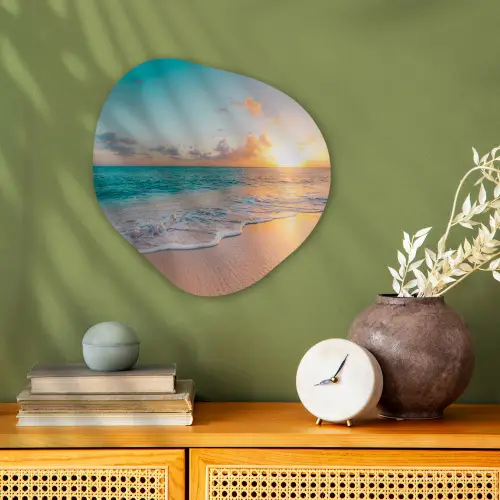 Zonsondergang - Strand - Zee - Zomer - Blauw Wandcirkel Organisch Forex 3mm klein -sfeer2
