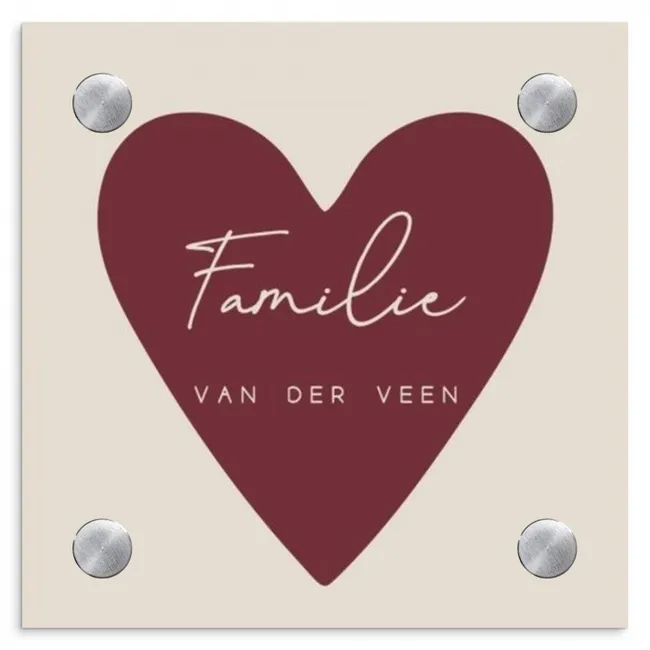 Rood hart - Sierlijk Naambord Vierkant klein -3d