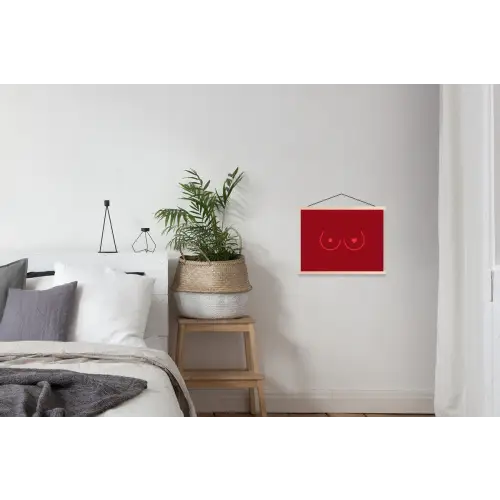 Minimalistisch - Lijnillustratie - Rood textielposter latten blank klein -woonkamer