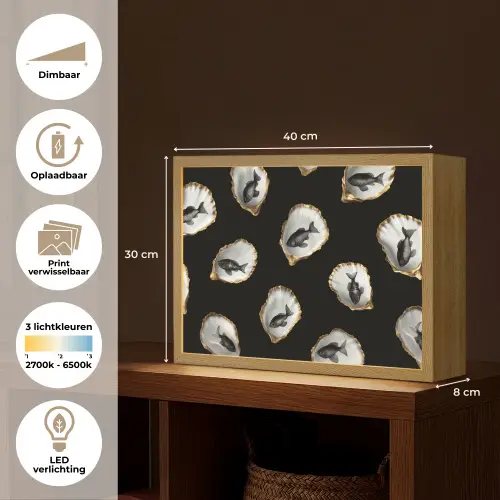 Oesters - Zwart - Vissen - Goud Light Box met batterij (Wandlamp) middel -USP_websiteoverzichtNL