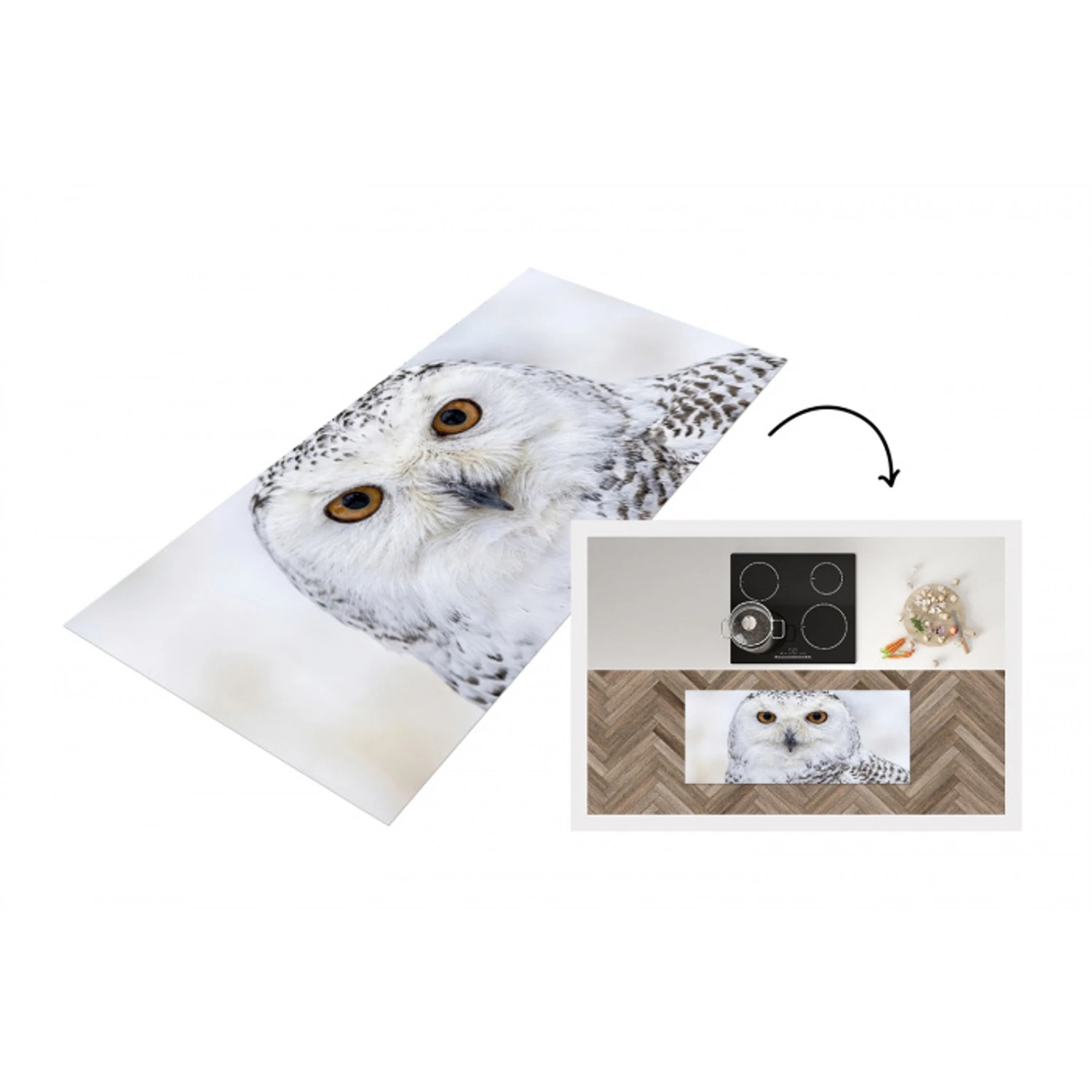 Sneeuwuil - Oog - Wildlife - Wit Keukenloper - keukenmat middel -3d