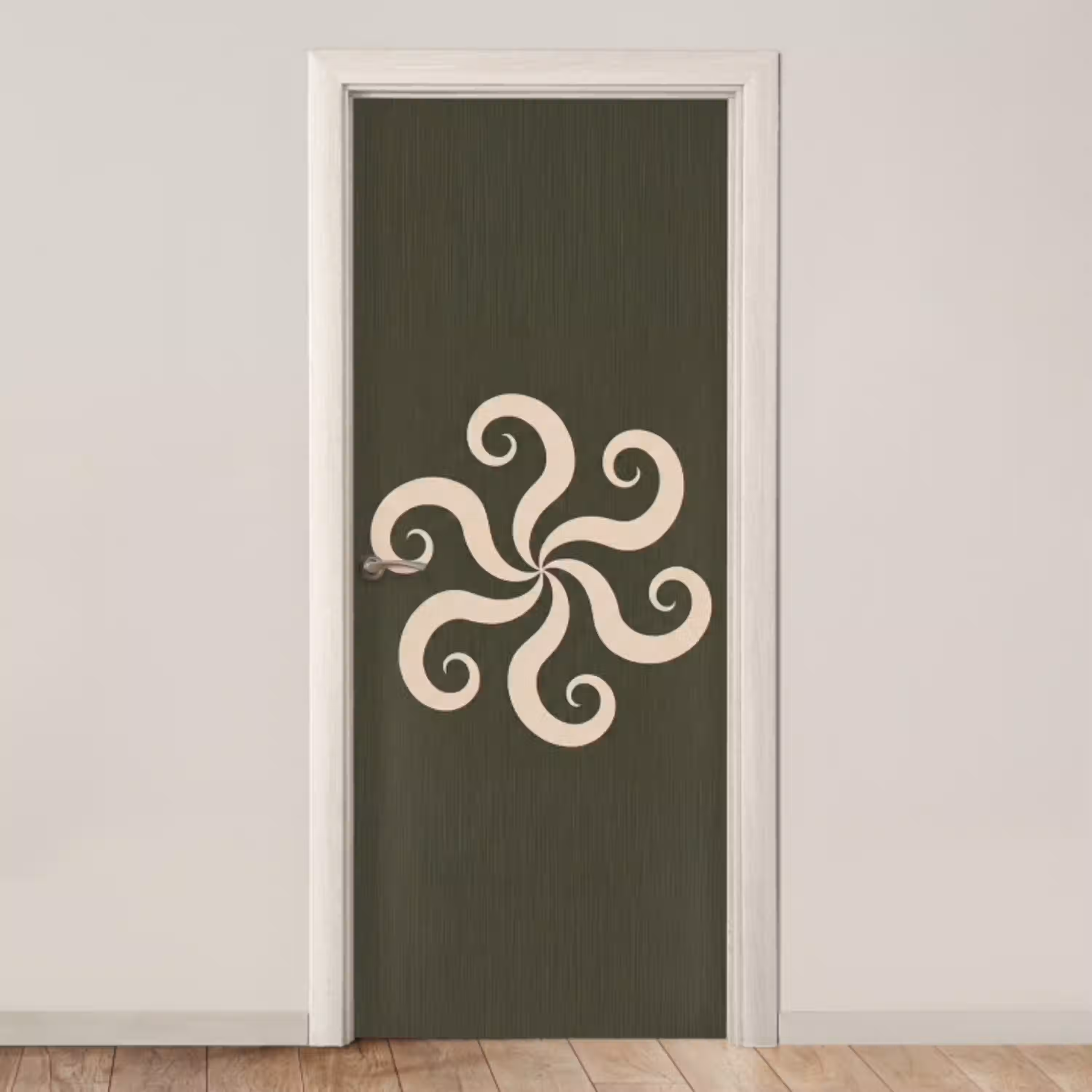 Patroon - Spiraal - Abstract - Modern - Groen deurposter klein -3d_beige