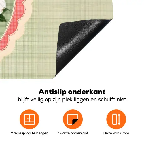 Bloemen - Illustratie - Geruit - Groen Inductie beschermer vinyl 3mm klein -zzzzzzz-td-onderkant