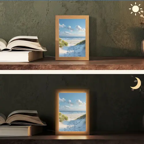 Duinen - Zomer - Zon - Landschap - Zee Light Box met kabel (Tafellamp) klein -sfeer3