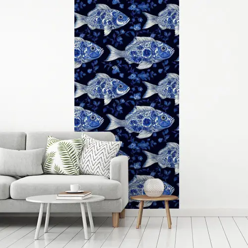 Vissen - Bloemen - Blauw fotobehang vinyl groot 64 -woonkamer