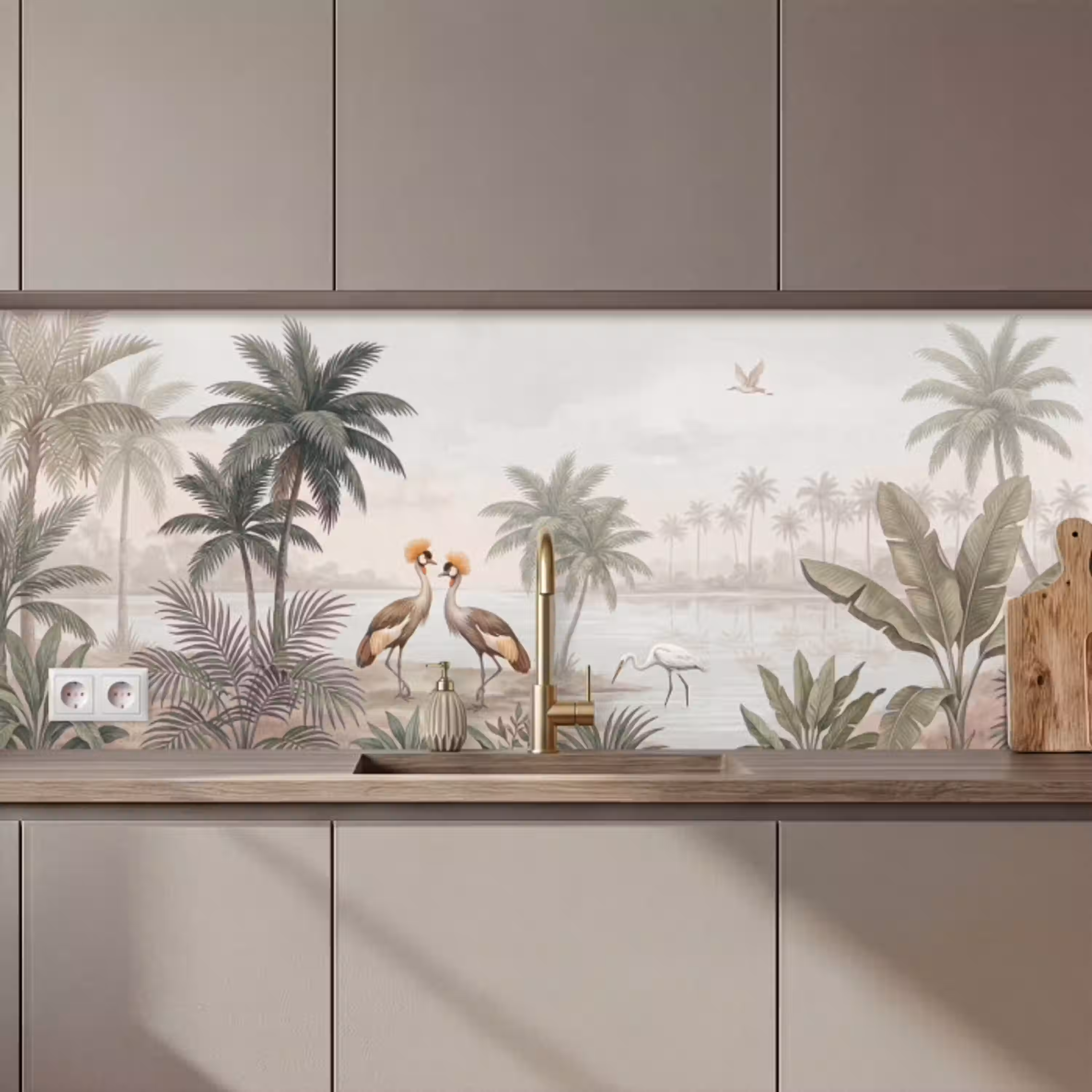 Kraanvogels - Palmbomen - Tropisch keuken achterwand 2 middel zz_3dshopping