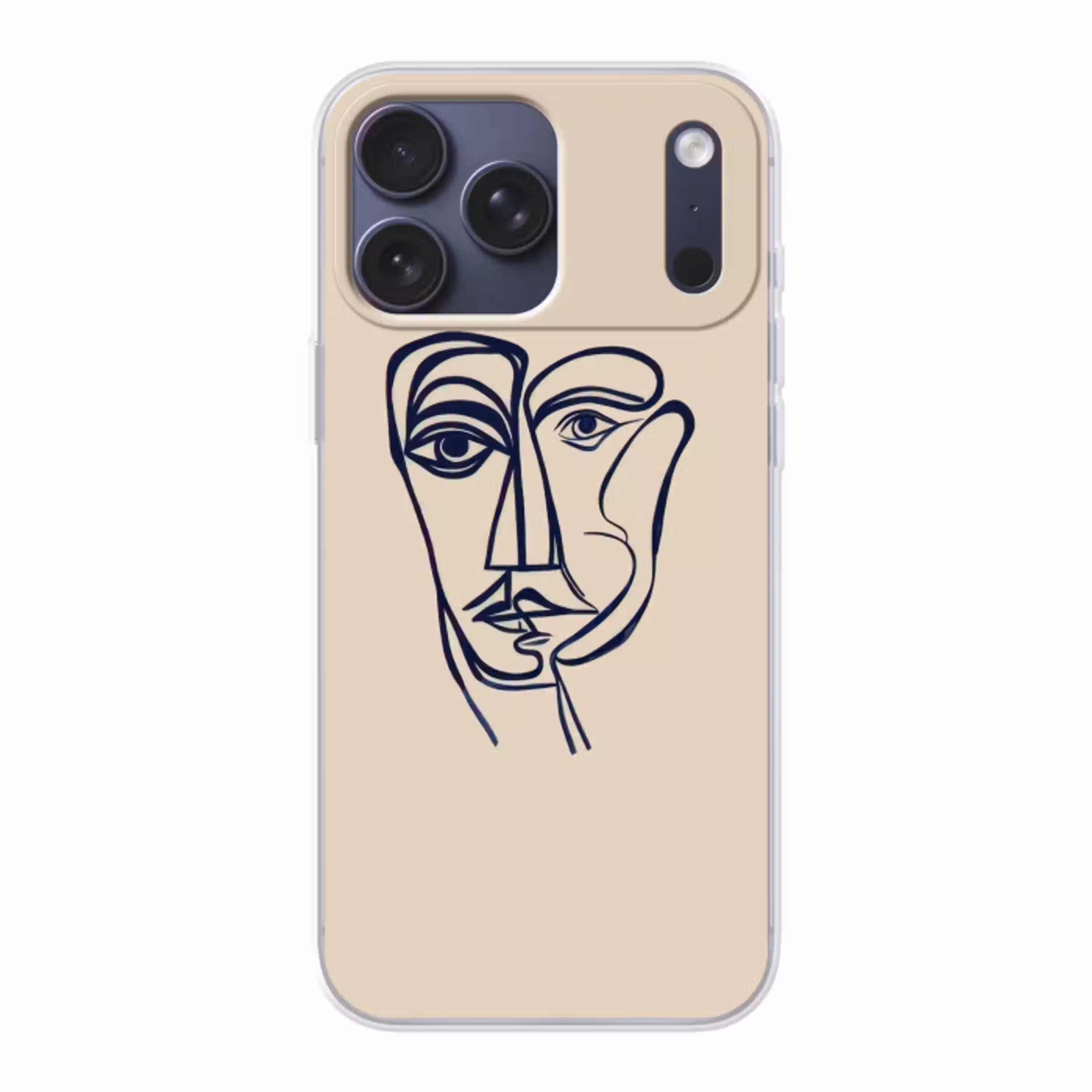Minimalistisch - Lijnillustratie - Beige - Donkerblauw Telefoonhoesje iPhone 17 Pro Max klein -3d