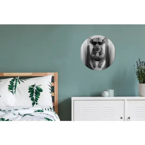 Stier - Telefoon - Toilet - Zwart - Wit Wandcirkel aluminium klein -slaapkamer