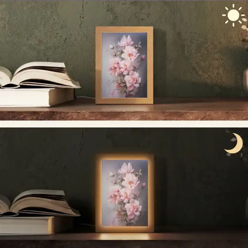 Rozen - Bloemen - Roze - Kunst - Watercolor Light Box met kabel (Tafellamp) klein -sfeer3