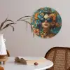 Vrouw - Bloemen - Oranje - Blauw - Modern Akoestische PET Vilt - Rond klein -sfeer3