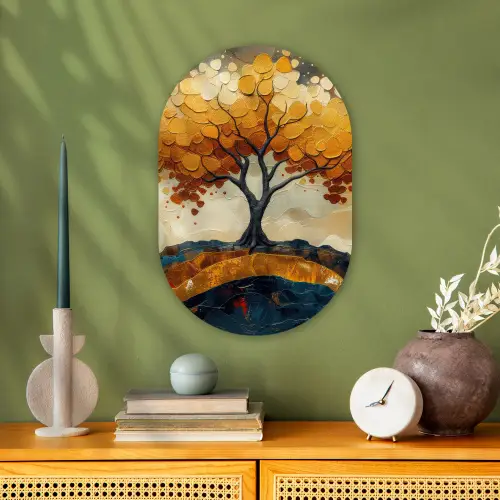 Boom - Natuur - Goud - Modern Wandcirkel Ovaal Forex klein -sfeer2