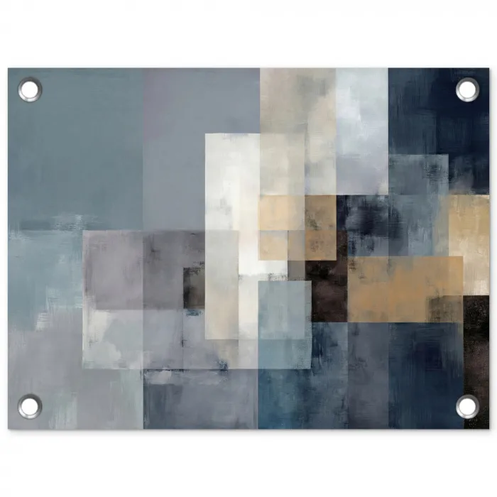 Rechthoeken - Abstract - Blauw tuinposter los doek klein -3d