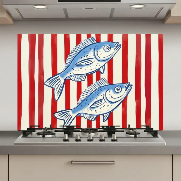 Vissen - Verticale strepen - Blauw - Rood keuken achterwand spatscherm klein -3d_website