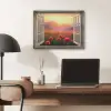 Doorkijk - Klaprozen - Bloemen - Rood - Open raam PET vilt klein -sfeer5