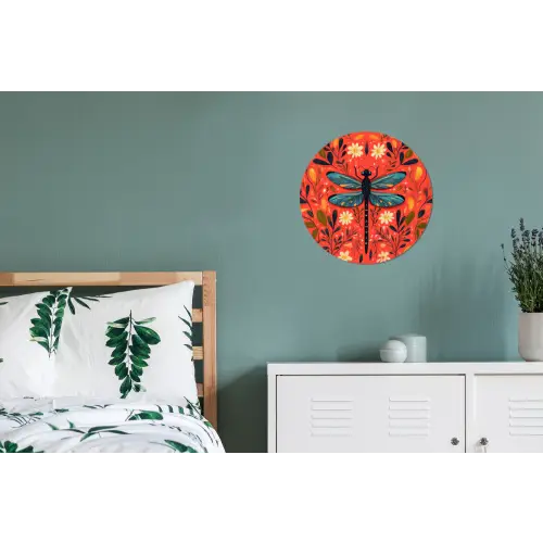 Libel - Blauw - Vleugels - Bladeren Wandcirkel aluminium klein -slaapkamer