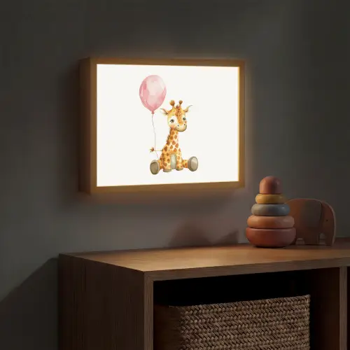 Giraf - Baby - Dieren - Roze ballon Light Box met batterij (Wandlamp kind) middel -sfeer5_kind