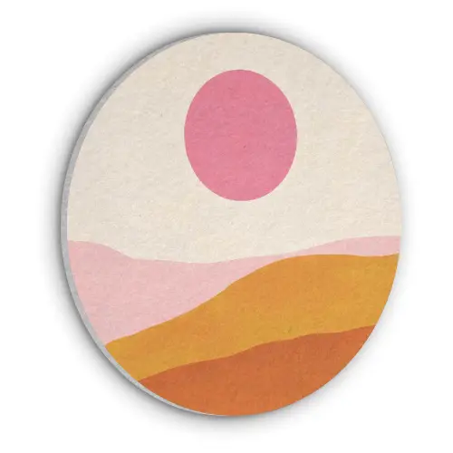 Zon - Heuvels - Abstract - Roze Akoestische PET Vilt - Rond klein -3d