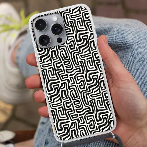 Grafisch - Lijnen - Zwart - Wit Hoesje iPhone 16 Pro Max met koord klein 804 -sfeer3