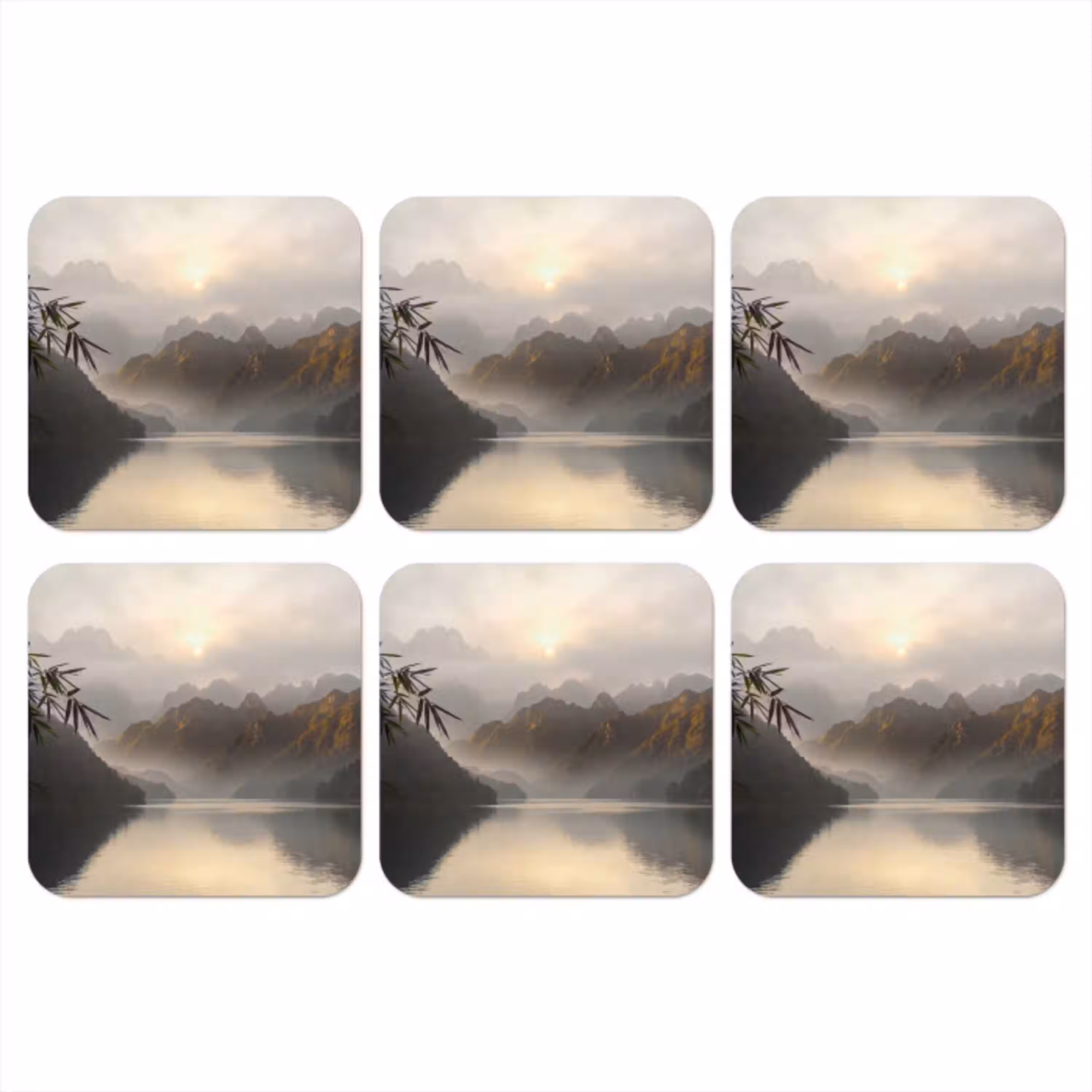 Bergen - Water - Mist - Natuur - Landschap onderzetter kurk middel -3d