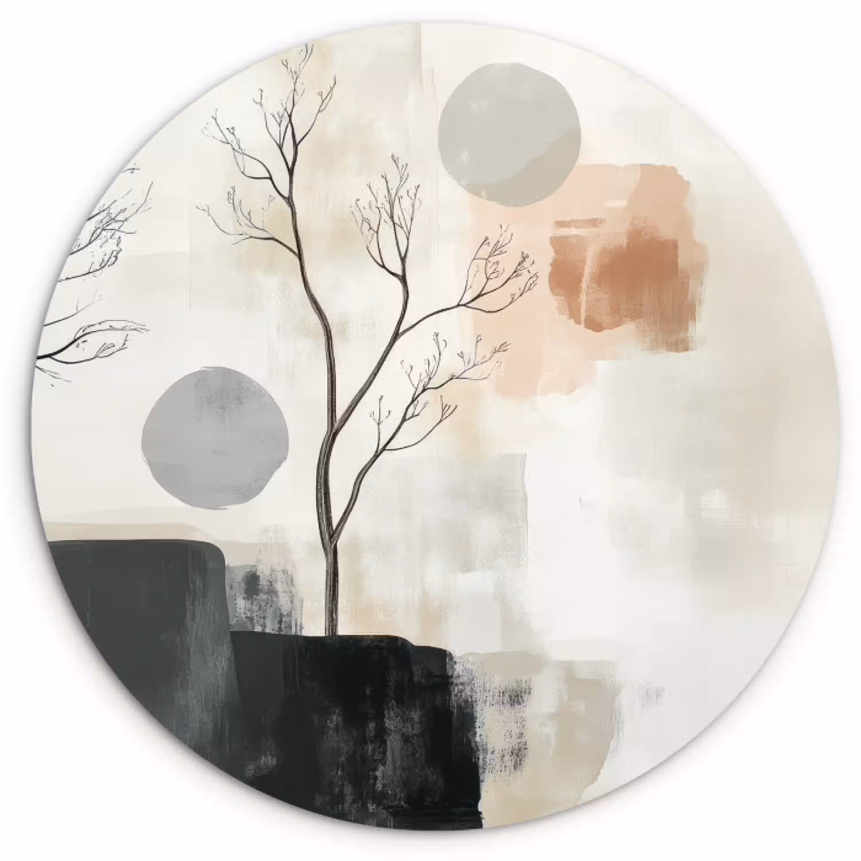 Wabi sabi - Beige - Plant Wandcirkel kunststof plaat 5mm dik klein -3d