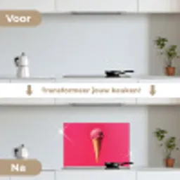 Schepijs - Roze - Hoorntje keuken achterwand spatscherm klein -voor_na_NL