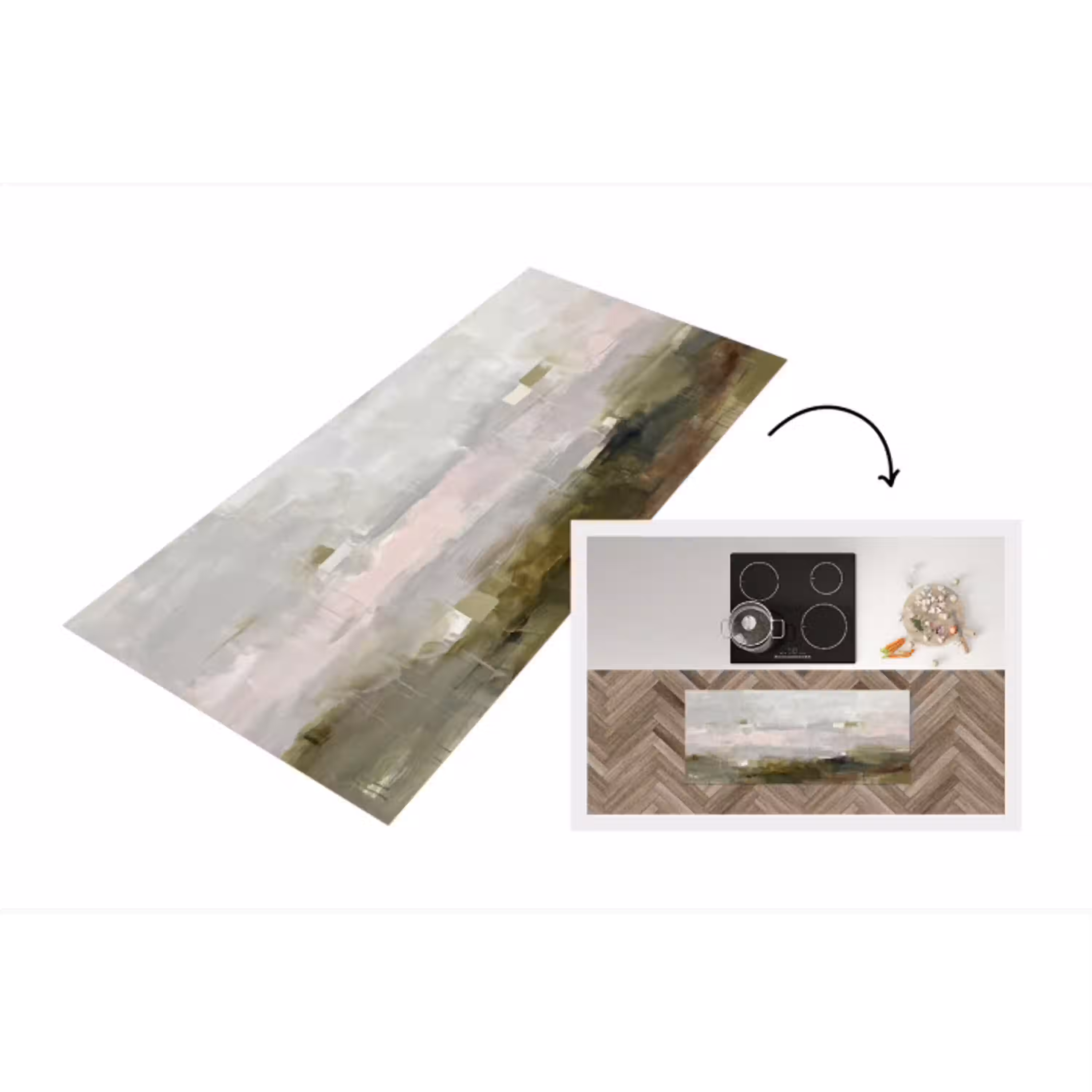 Abstract - Gelaagd - Kunst - Modern - Grijs-Groen Keukenloper - keukenmat middel -3d