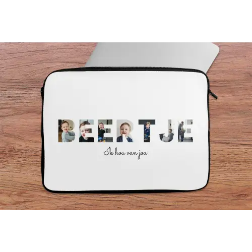Beertje - Lettercollage laptophoes neopreen klein -tafel