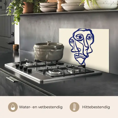Lijntekening - Overlappende gezichten - Donkerblauw keuken achterwand spatscherm klein -usp_NL