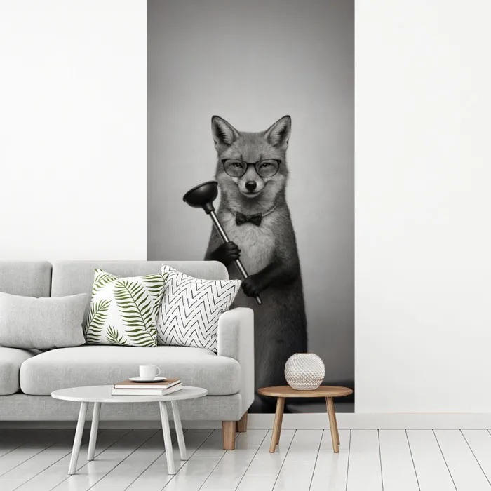 Vos - WC-ontstopper - Zwart - Wit fotobehang vinyl groot -woonkamer